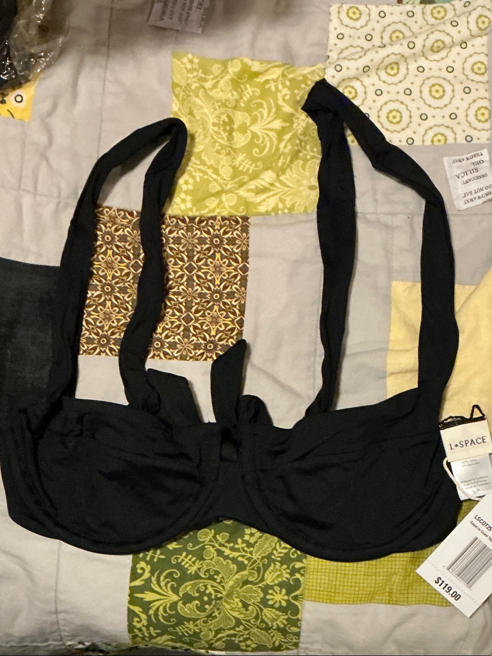 l*space Black Underwire Bikini Top with Tie Straps